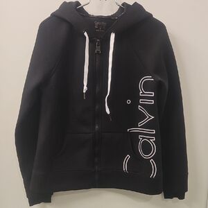 Calvin Klein Black Zip-Up Hoodie with White Details